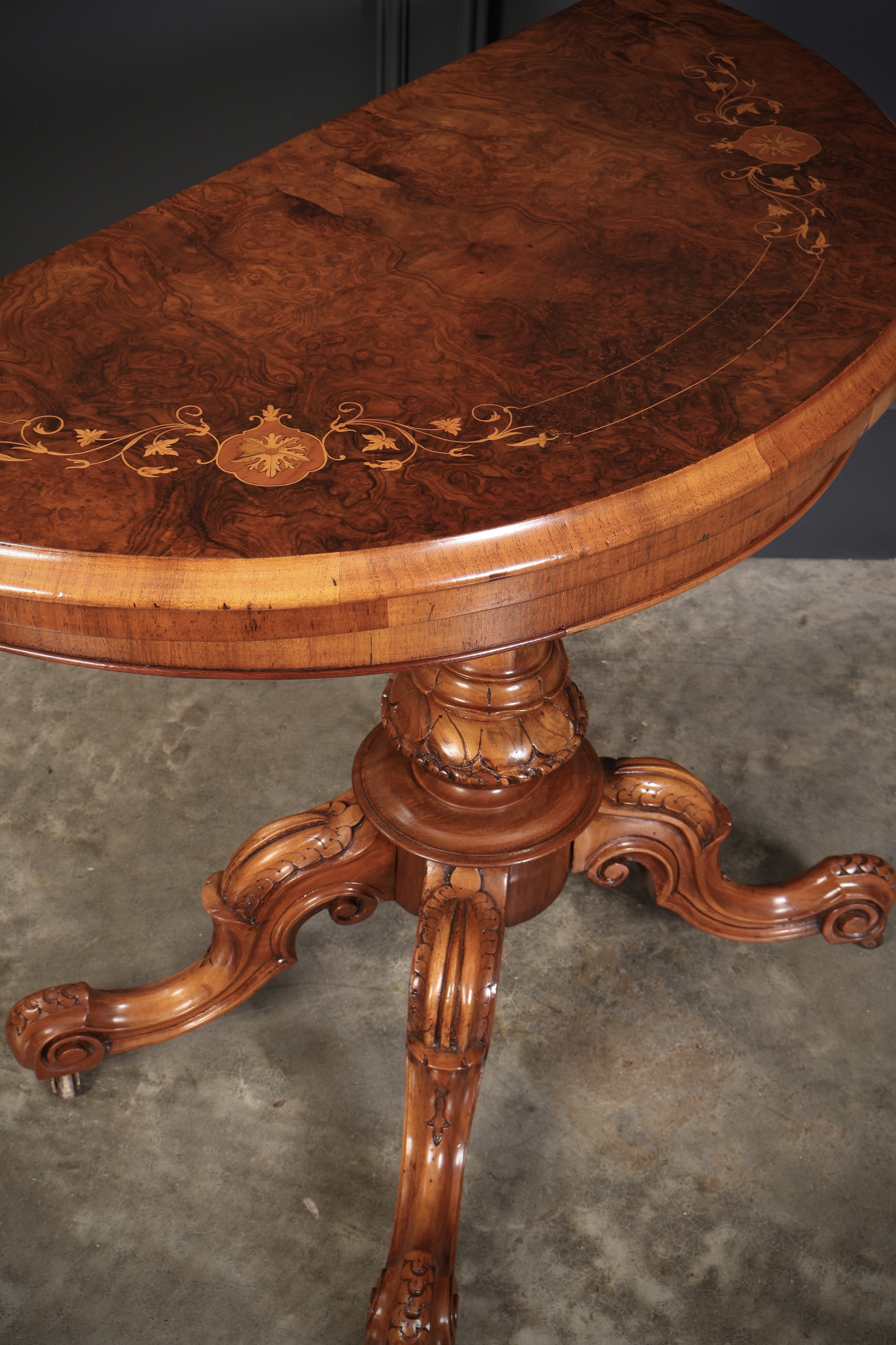 Victorian Marquetry Inlaid Burr Walnut Card Table - Image 12